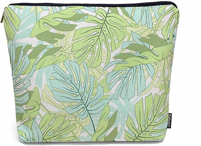 Palm Leaves Makeup Organizer Bag Cosmetic Bag For Men Women, Tropical Beach Palm Leaf Floral Travel Toiletry Bag Flax Makeup Bags Purse Business Makeup Pouch For Toiletries Cosmetics Green