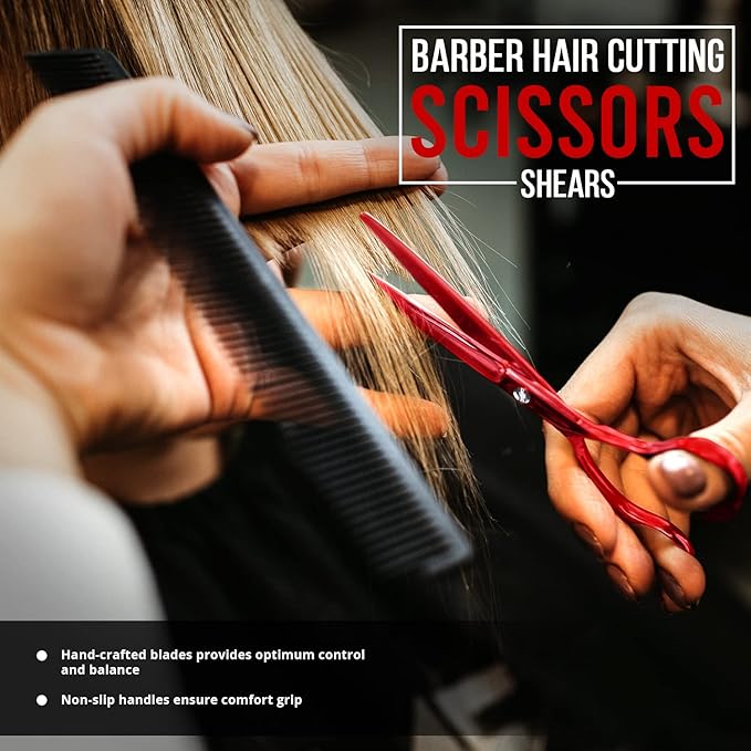Utopia Care Hair Cutting and Hairdressing Scissors 6.5 Inch, Premium Stainless Steel Shears with Smooth Razor and Sharp Edge Blades for Salons, Men, Women and Kids, Red