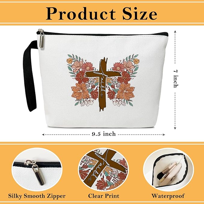Faith Butterfly Makeup Bag for Women Accessories Organizer, Christian Gifts Religious Gifts for Ladies Wife Sister Friends Coworker, Travel Essentials Purse Toiletry Pouch Cosmetic Bag with Zipper -36