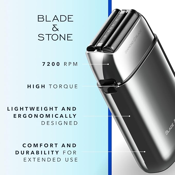 Blade & Stone PS501 Foil Shaver for Men – Dual Foil Cordless Shaver with Graphene-X Blades and 8000 RPM Digital Motor – All-Metal, Rechargeable Wet and Dry Razor – Aviator