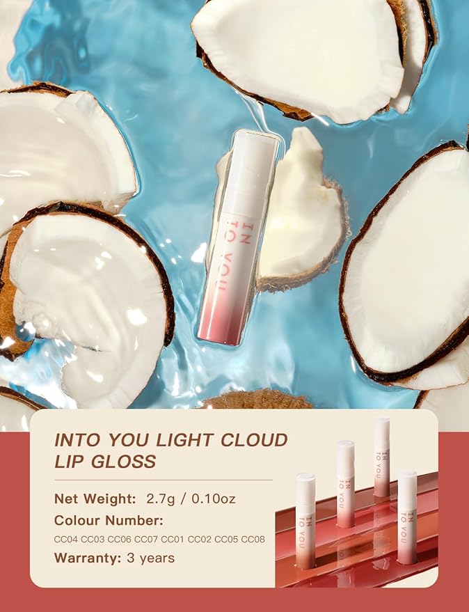 INTO YOU Lip Gloss Coco Liquid Moisturizing Lipstick Long Lasting Lip Stick Lip Stain Makeup Glitter Shine Non-sticky Lipstick for Women (CC08)