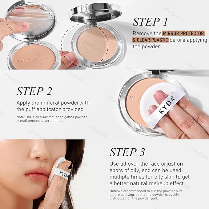 KYDA Mineral Powder, SPF 35, 4-in-1 Mineral Pressed Powder Foundation with Concealer and Setting, Matte Weightless Pressed Foundation, Light to Medium Coverage, NATURAL IVORY