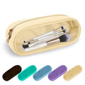 Clear Small Pencil Pouch Makeup Bag for Purse,Nylon&PVC Pencil Case Waterproof Makeup Brush Holder with Zipper,Preppy Transparent Pen Bag Travel Cosmetic Bag for Women Men Office(Slim-Beige)