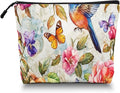 Cosmetic Bags Travel Makeup Toilet Case Waterproof Pouch for Women Girls 6.7X9.45inches - Whimsical Flower - Bird - Butterfly World