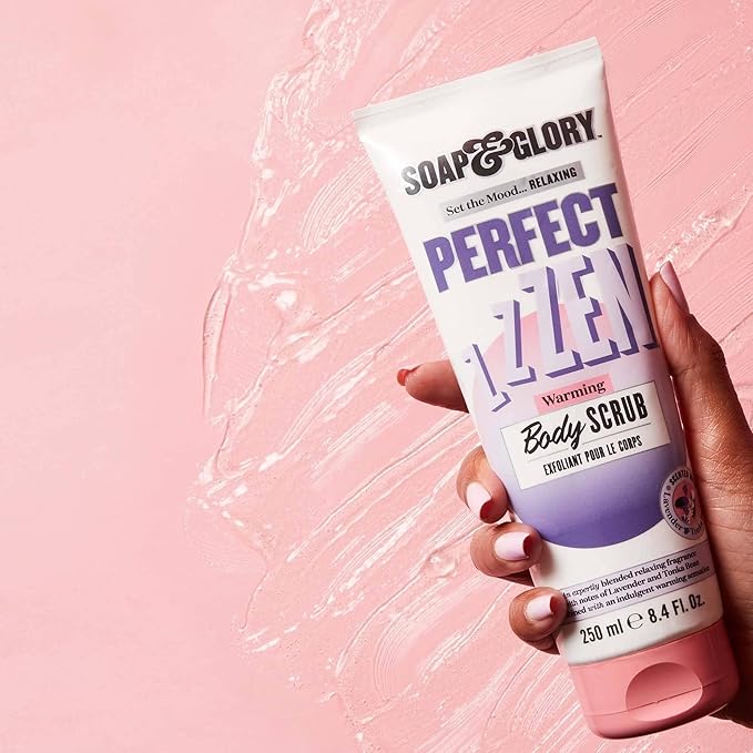 Soap & Glory Perfect Zen Exfoliating Body Scrub - Smoothing & Buffing Body Scrub - Lavender & Tonka Bean Scented Body Polish - Warming Exfoliating Scrub for Relaxation (250ml)