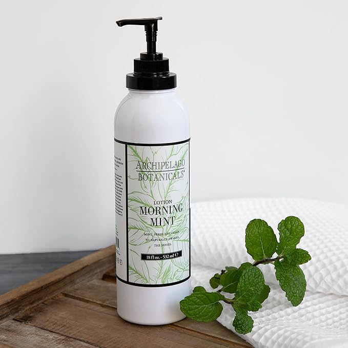 Archipelago Botanicals Morning Mint Lotion, Mint Moisturizing Body Lotion for Sensitive Skin, Paraben-Free, Phthalate-Free, GMO-Free, 18 oz