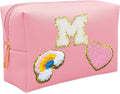 Personalized Inital Preppy Makeup Bag Set with Zipper, Monogram Waterproof Travel Cosmetic Bag for Women, Cute Preppy Patch Toiletry Bag for Traveling Outdoors, Gift Ideal for Christmas Thanksgiving