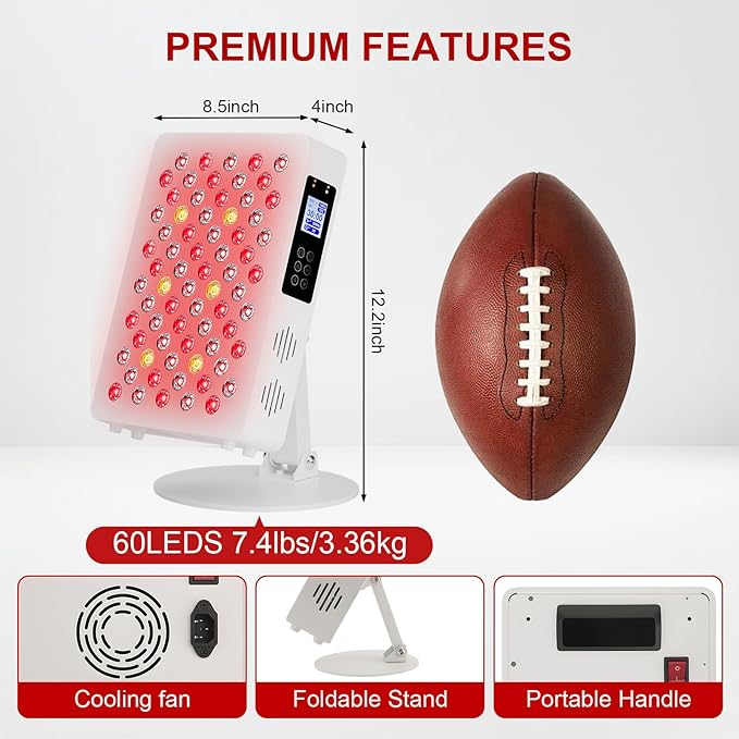 Red Light Therapy Panel for Face and Body - 600nm/660nm/810nm/850nm/940nm (70 LEDs 350W) Near Infrared Redlight Device with Timer, RC, Dual Chip for Improve Sleep, Skin Health, Pain Relief (White)
