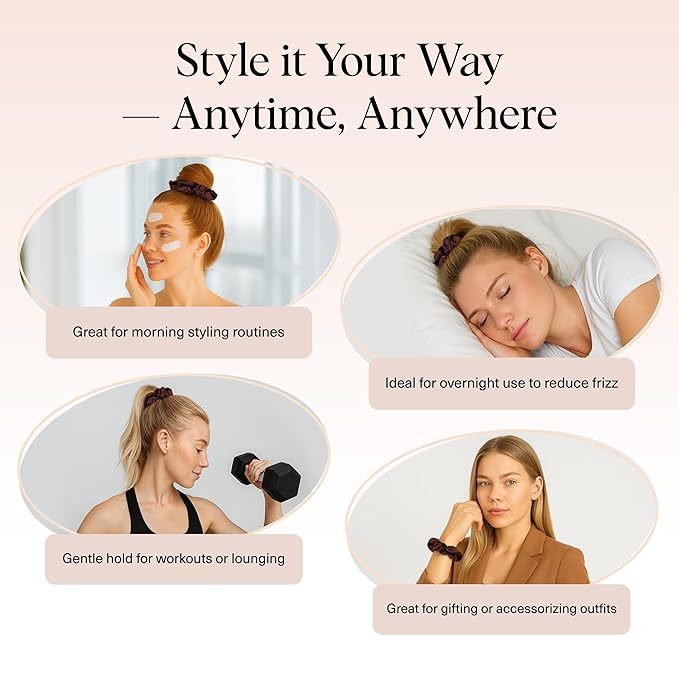 Kitsch Satin Scrunchies for Women - No Crease Hair Ties for Girls | Scrunchies For All Hair Types and Textures, Perfect for Day or Night | Ideal Gifts for Women - 5 Pcs, Cameo