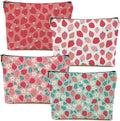 4 Packs Cute Flowers Strawberry Makeup Bag Floral Cosmetic Bag Friend Friendship Gifts for Women Girls Sister Coworker Botanical Travel Organizer Zipper Pouch Christmas Thanksgiving Birthday Gifts