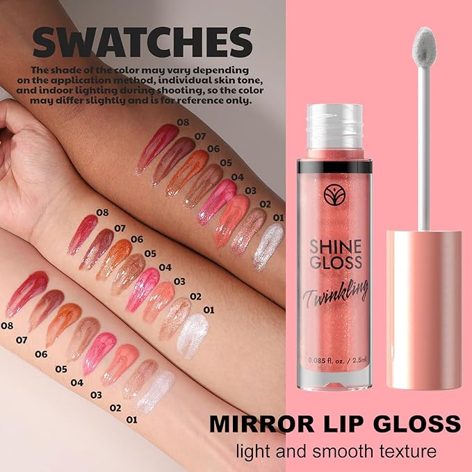 Clear Lip Gloss Lip Plumper Gloss Shimmer High Shine Lip Gloss Moisturizing Tinted Lipgloss Long Lasting Waterproof Lip Oil(01# Clear Shimmer)