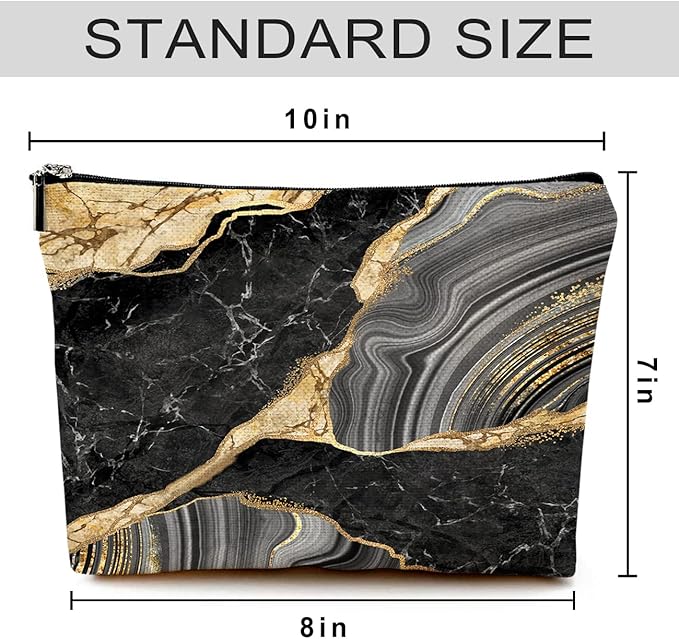 Cute Makeup Bag for Purse Canvas Waterproof Funny Cosmetic Bags for Women Zipper Travel Toiletry Pouch-Black Marble Makeup Bags