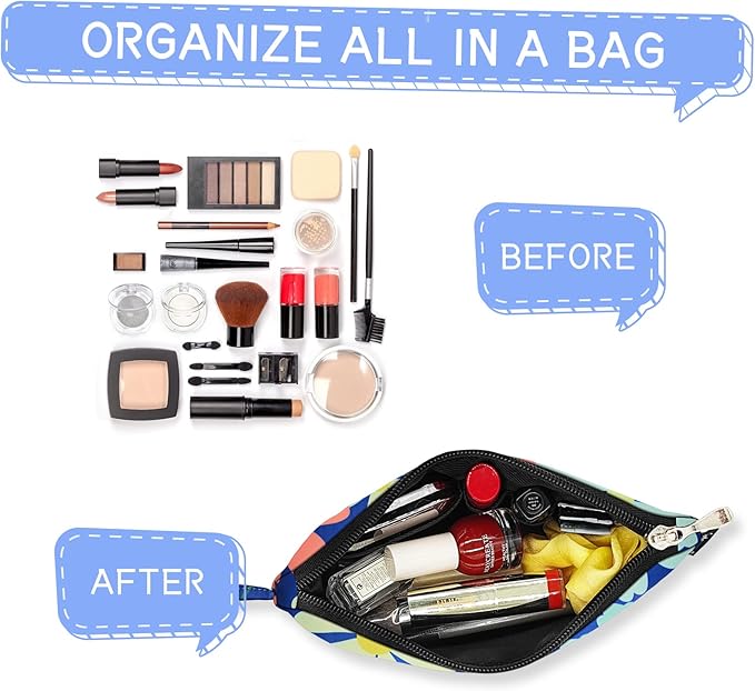 Gloppie Makeup Bag for Women Small Bag for Purse Tiny Travel Cosmetic Bag Zipper Makeup Pouch Klein Blue Flower
