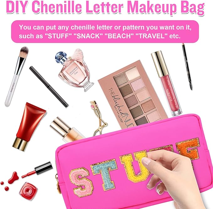 Nylon Small Makeup Bag for Purse, Cute Preppy Makeup Bag Cosmetic Zipper Pouch Purse, Waterproof Portable Travel Toiletry Bag Clutch Makeup Brush Bag Organizer Storage for Women Men Girls(Hot Pink)