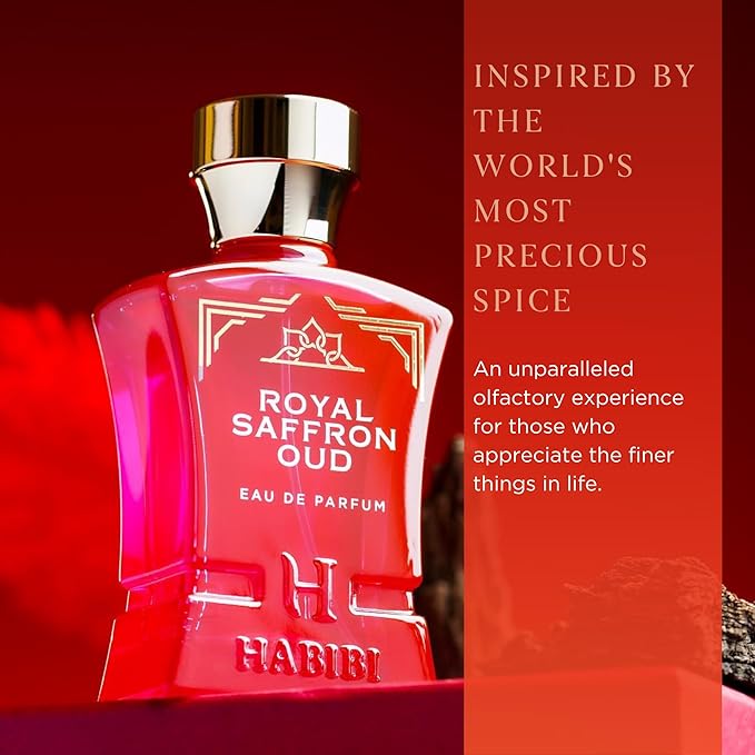 H HABIBI Royal Saffron Oud Arabian Perfume for Women – 2.5 oz (75ML) Long Lasting Women's Fragrance, Warm Woody Scent with Jasmine, Patchouli, Sandalwood & Amber Notes