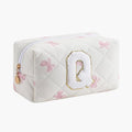 Gleyemor Personalized Initial Makeup Bag for Women, Cute Quilted Pink Floral Cotton Cosmetic Bag, Christmas Gifts for Her Mom Friend Sister Bridesmaid Teacher Women Q