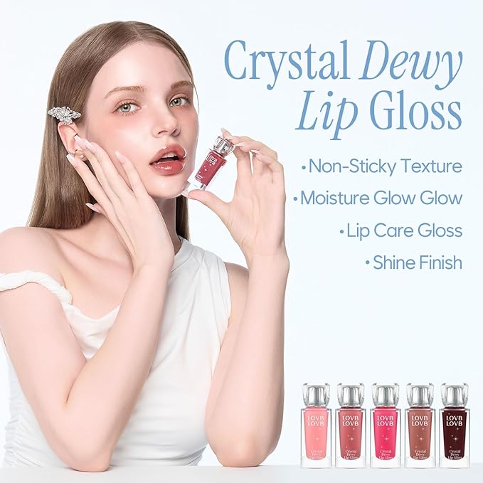 Crystal Dewy Lip Gloss | Lightweight & Non-Sticky | High-Shine & Long-Lasting | Hydrating Korean Lip Care Gloss | 0.17 oz. (05 ESPRESSO)
