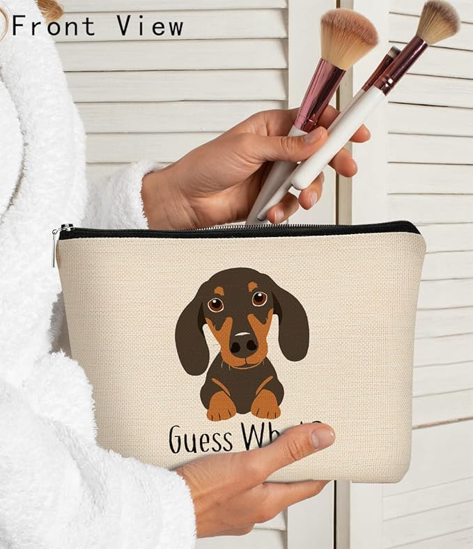 Dachshund Makeup Bag,Dachshund Gift Funny Guess What It's Dachshund Cartoon Cute Wiener Dog Sausage Dog Cosmetic Bag Best Gift Idea for Dog Loves Women Dog Mom Teen Girls Daughter