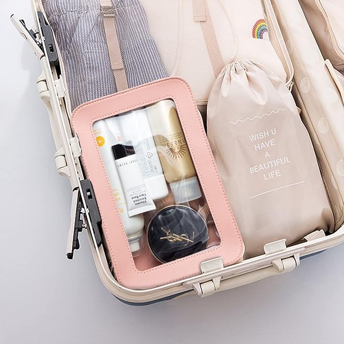 LETGO Clear Makeup Bags, TSA Approved Toiletry Bag with Zipper, Clear Makeup Organizer Fit Carry-on Travel Essentials,Clear Cosmetic Bags for Women Men (C-Pink)