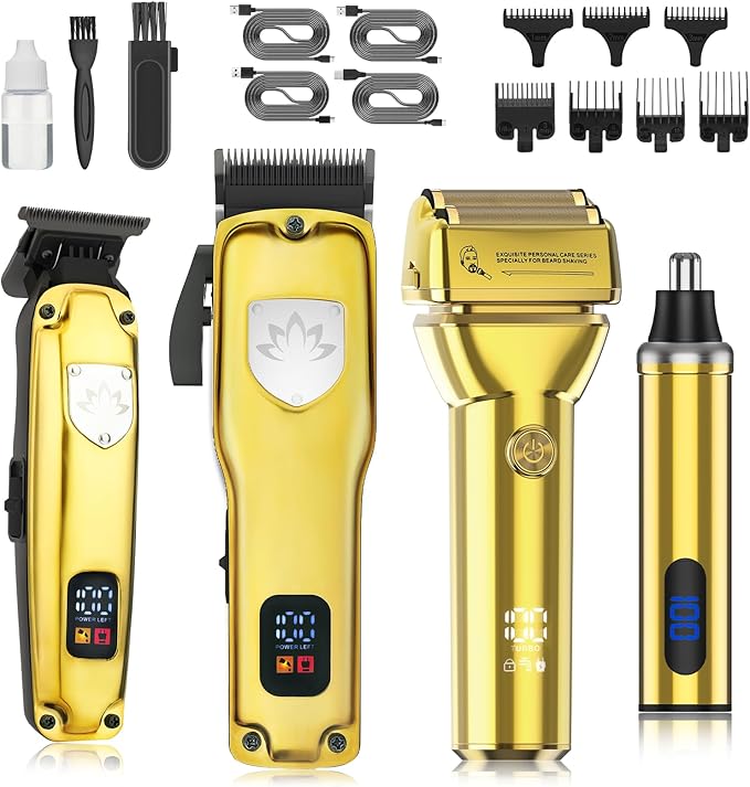 Professional Hair Clippers for Men, Cordless Hair Clippers T-Blade Trimmer Nose Hair Trimmer Electric Shaver Set, Haircut Grooming Kit with LED Display, for Barber, Ideal Gift for Him