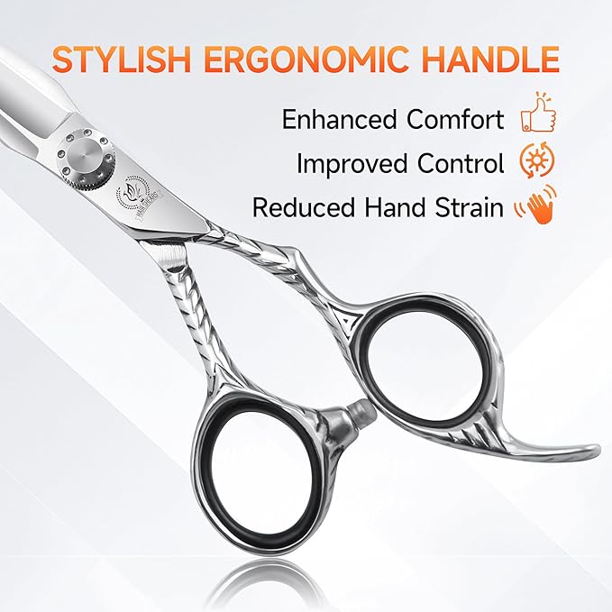 Fenice Peak Straight Hair Cutting Scissors 6.0'' Barber Haircut Shears with Sharp Razor Edge 440C Hair Scissors with Engraving Handle for Salon and Home User