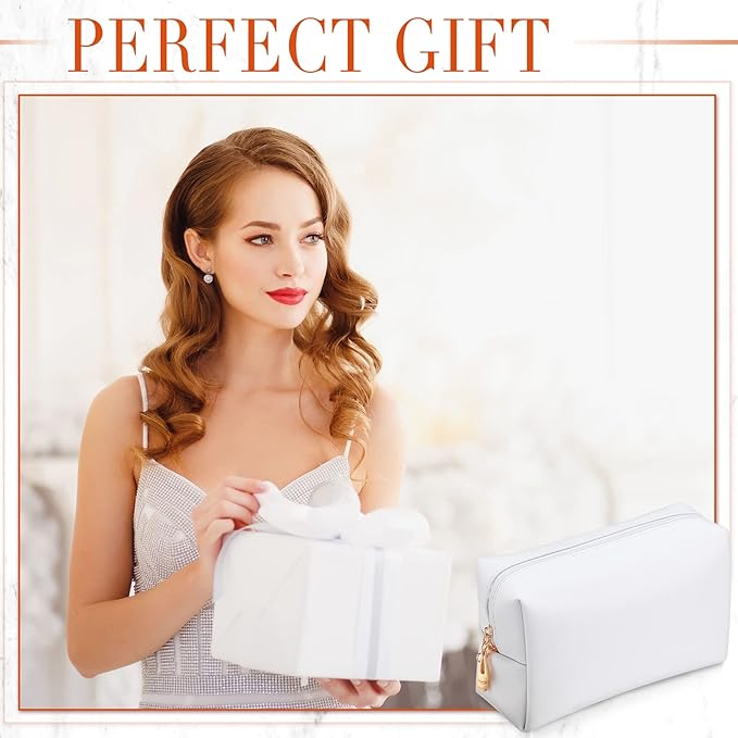 Sanwuta 9 Pcs Makeup Bags Bulk PU Double Zippers Cosmetic Bag Makeup Toiletry Christmas Small Pouch Portable Travel Organizers Case for Women Bridesmaid Party End of The Year(White)