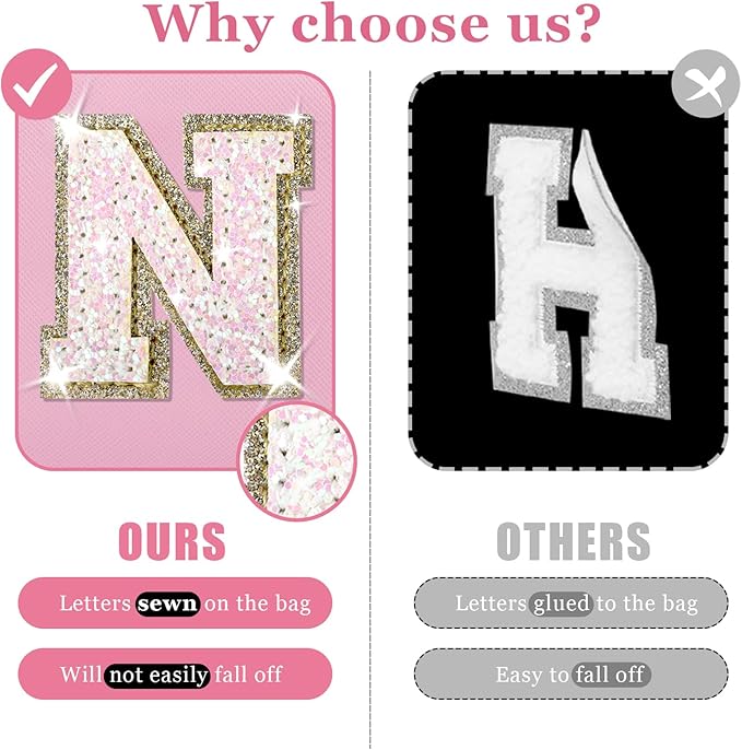 Personalized Initial Letter Makeup Bag, Small Glitter Letter Patch Cosmetic Pouch Zipper, Preppy Makeup Organizer PU Waterproof Travel Toiletry Bag, Monogrammed Birthday Gift for Women Girls