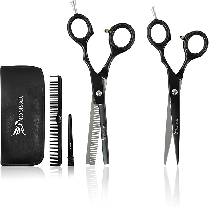 Professional Hair Cutting Scissors Kit, Sharp Fine Blades, Premium Stainless Steel Hairdressing Shears, Haircut Beard Trimming Grooming Set for Barber Salon Home Men Women Pets (Black-Silver)