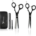Professional Hair Cutting Scissors Kit, Sharp Fine Blades, Premium Stainless Steel Hairdressing Shears, Haircut Beard Trimming Grooming Set for Barber Salon Home Men Women Pets (Black-Silver)