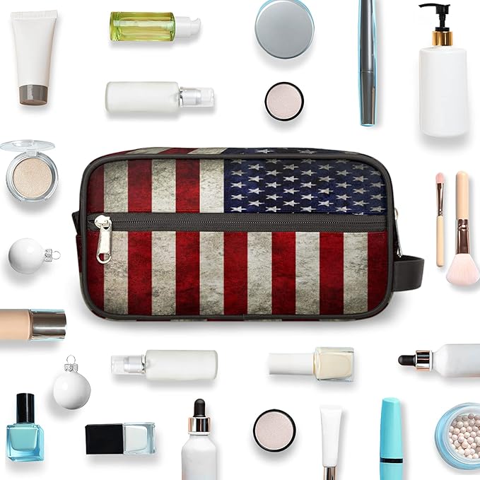 Travel Toiletry Bag for Women Men Retro American USA Flag Lightweight Cosmetic Makeup Bag Organizer Waterproof Shaving Bag Dopp Kit with Large Capacity for Toiletries and Shaving Accessories