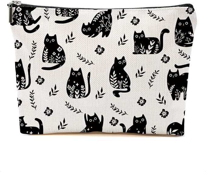 Funny Black Cat Makeup Bags for Women - Cat Gifts for Women Cats Lovers, Cats Mom Gifts Cosmetic Bag Travel Organizer Zipper Birthday Christmas Friendship Gift
