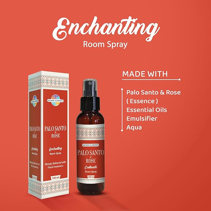 Sacred Element's Palo Santo & Rose Room Spray | Natural Purifying Mist for Energy Clearing, Negativity Release, Spiritual Balance & Aromatherapy | 3.38 Fl Oz / 100ml Non-Toxic Air Freshener