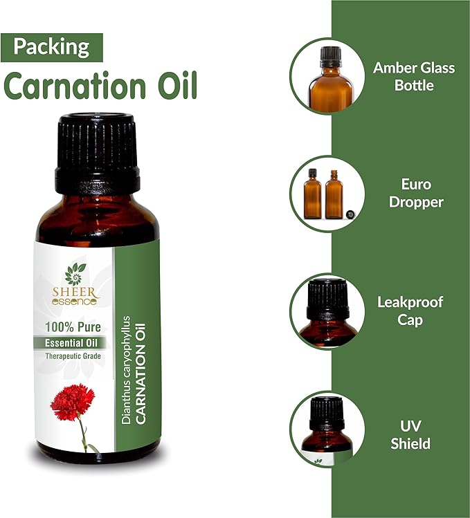 Carnation Oil -(Dianthus Caryophyllus)- Essential Oil 100% Pure Natural Undiluted Uncut Therapeutic Grade Oil 1.01 Fl.OZ