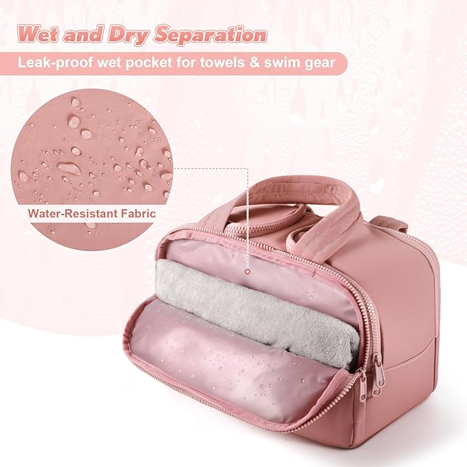 Travel Toiletry Bag:  Large Capacity, 4 Compartments, Wet/Dry Separation, Ultra-Soft Lightweight Fabric & Anti-Spill Design for Travel,Gym,Gift(11.8" L) (Raspberry Pink)