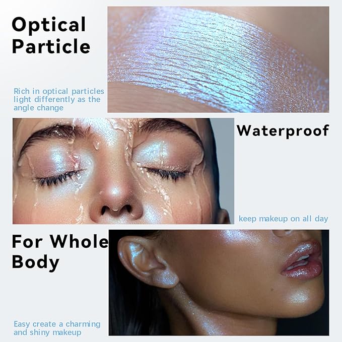 Holographic Duochrome Blue Green Glitter Eyeshadow Stick, Color Shift Shimmer Chameleon Eye Shadow Brightener Pencil, Silky Smooth Iridescent Sparkle Inner Corner Eye Highlighter Fairy Makeup