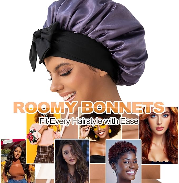 GDTOGRT Satin Silk Bonnet for Sleeping Women - Double Layer Sleep Hair Bonnets Caps for Curly Braid Hair with Tie Band