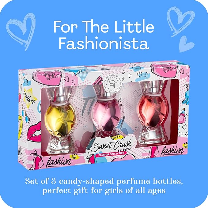 Sweet Crush Perfume Set for Teen Girls, Body Spray Perfume for Kids, Girls 10-12 & Teens, Fashion Collection Girl Gift Set, 3 Candy-Shaped Perfumes