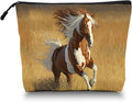 Cosmetic Bags Travel Makeup Toilet Case Waterproof Pouch for Women Girls 6.7X9.45inches - Horse Galloped on The Golden Grass