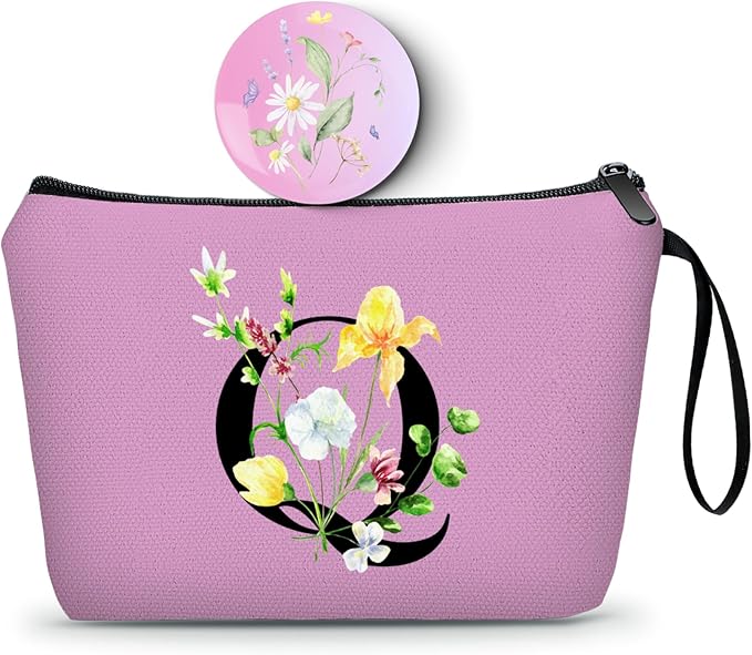 Birthday Thank You Appreciation Monogrammed Gifts for Mom Aunt Teacher Sister Friend Coworkers Bride Bridesmaid Makeup Cosmetic Bag with Mirror Mothers Day Christmas Graduation Q