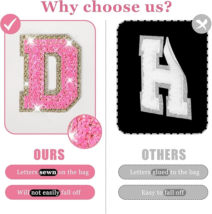 Personalized Initial Letter Makeup Bag, Preppy Glitter Letter Patch Cosmetic Pouch Zipper,PU Waterproof Travel Toiletry Bag Cute Makeup Organizer Monogrammed Make Up Bag,Gift for Women Girls(Letter D)