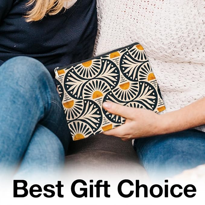 Boho Cosmetic Bag Sunset Leaf Aesthetic Zipper Makeup Pouch Small Makeup Bag (1Pcs)