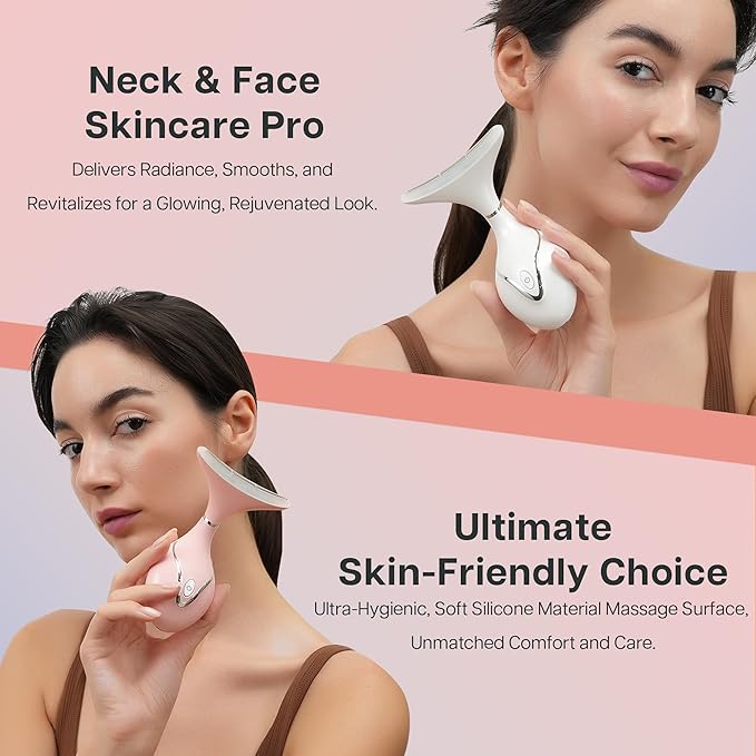 VRAIKO Iris Neck Face Massager, Pro Face Sculpting Tool with Charging Base, All-in-1 Facial Device for Enhanced Absorption, Radiance, Contouring, Elasticity, Home Facial Spa (Pink)