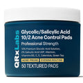 QRxLabs Salicylic & Glycolic Acid Pads (2% Salicylic & 10% Glycolic) - 50 Count Jar - Exfoliating Pads for Acne & Bacne Treatment with Vitamins B5, C & E & Calendula & Green Tea
