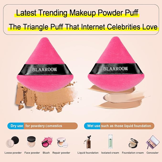 BLAAROOM 12 Pieces Powder Puff Face Makeup Puff Triangle Powder Puffs for Loose Powder Wet Dry Powder Soft Cosmetic Foundation Sponges Wedge Shape Beauty Makeup Tools - Rose Red