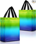 Nush Nush Holographic Gradient Gift Bags Medium Size - Set of 12 Reusable Green & Blue Gift Bags with Handles - Ideal Party Favor Bag for Kids birthday, Christmas, Thanksgiving, Return Gifts - 8x4x10