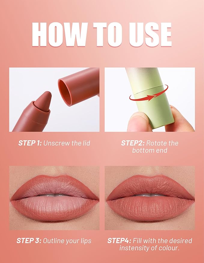 Erinde Matte Lipstick Crayon Set, 4 Colors 24 Hour Long-Lasting Waterproof Velvet Lip Crayons, Dusty Mauve Nude Rosewood Terracotta Red Neutral Lip Liner Pencil for Women Vegan & Cruelty-Free