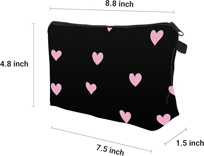 Cute Travel Makeup Bag Cosmetic Bag Small Pouch Gift for Women (Pink Heart)