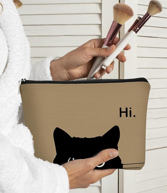 Cute Makeup Bag - Black Cat Kitty Cosmetic Pouch for Women, Cat Gifts