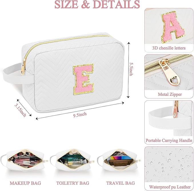 Personalized Initial Makeup Bag Trendy Stuff Leather Waterproof Cosmetic Bag Travel Toiletry Bag, Christmas/Thanksgiving/Halloween Gifts Makeup Organizer Case for Women Girls Mom Girlfriend Wife