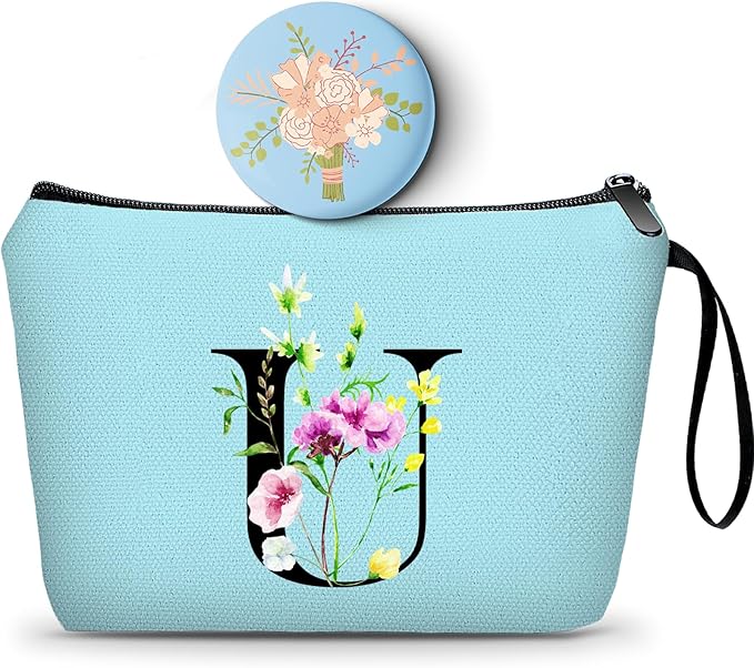 Birthday Thank You Appreciation Monogrammed Gifts for Mom Aunt Teacher Sister Friend Coworkers Bride Bridesmaid Makeup Cosmetic Bag with Mirror Mothers Day Christmas Graduation U